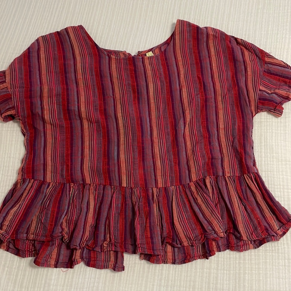 Striped Triple Tie Back Linen Blouse